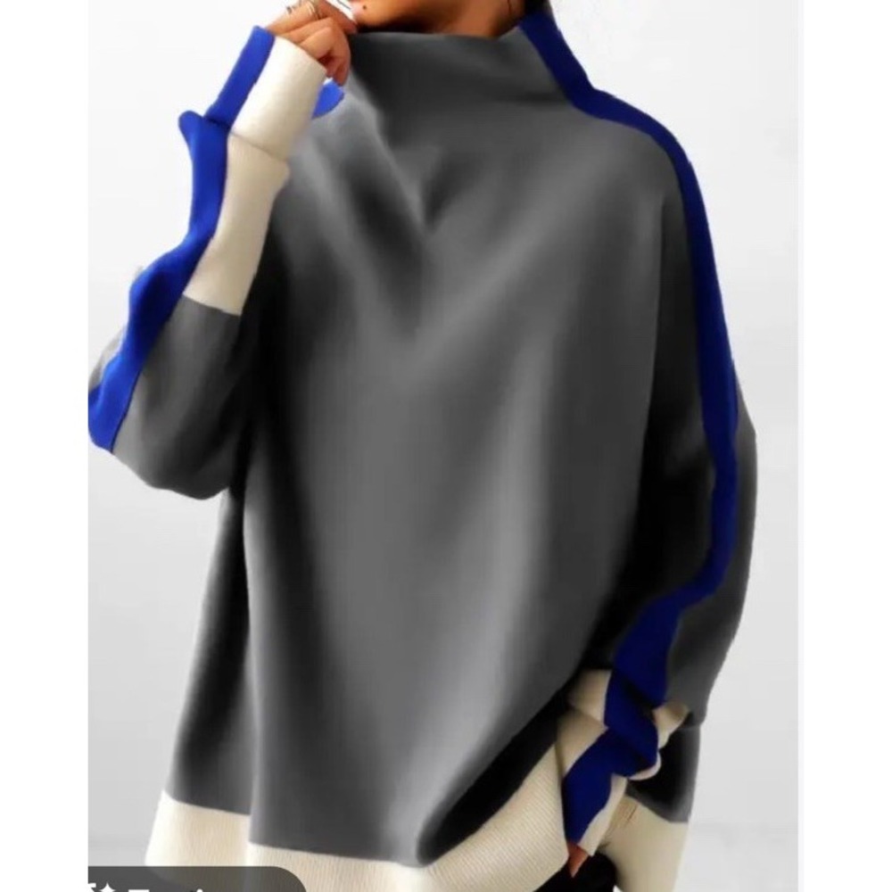 Uoozee Color Block High Neck Sweatshirt Size XLarge Modern